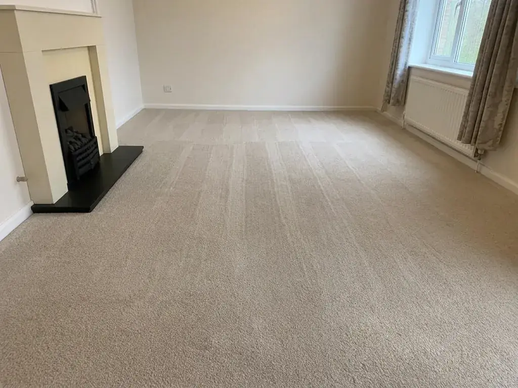 The same living room carpet with an even clean pile after cleaning