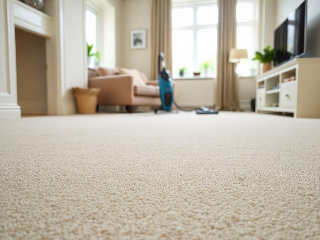 A vacuumed carpet in a living room