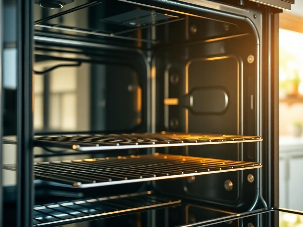 A clean oven interior with the door open